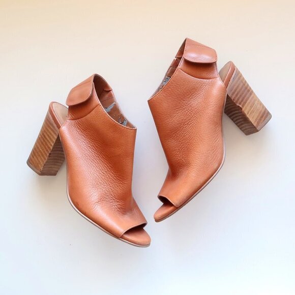 Matisse Tan Leather Peep-Toe Stacked Block Heel Bootie Shoes Size 7 - Picture 15 of 16